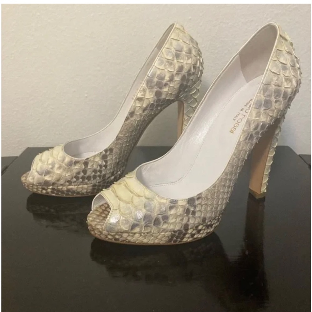 🐍 Sergio Rossi snake skin Peep Toe 38  python + Michael Kors Clutch! - Picture 11 of 16